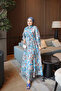 Blue Half-Buttoned Layered Dress with Elastic Sleeves