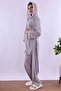 Effortt Maternity Pajama Set with Hijab and Nursing Features and Long Robe - Gray - 4