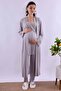 Adjustable Waist Elastic Long Robe Maternity Pajama Set Effortt - Gray - 8
