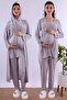 Effortt Maternity Pajama Set with Hijab and Nursing Features and Long Robe - Gray