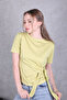 Women's Crew Neck Short Sleeve Blouse with Side Tie Detail - 3