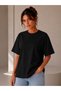 Set of 4 Khaki-Black-White-Navy Oversize Women's T-Shirts - Crew Neck Cotton T-Shirt - 3