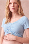 Maternity White/Blue Striped Viscose Madonna Collar Short Sleeve Front Gathered Lace-Up Crop Blouse Grace - 3