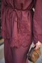 Women's Floral Embroidered Hidden Button Detail Shirt Linen Suit Plum - 5