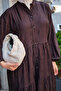 Women's Leaf Embroidery Detailed Half-Button Dress Brown - 5