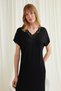 Black Lace Nightgown, Women's Short-Sleeved Viscose Home Dress, V-Neck Guipure Nightgown, One-Piece Stylish Black Sleepwear - 2
