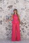 Pink Red Striped Peplum Blouse Pants Set