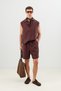 Burgundy Lyocell Blend Tie-Waist Men's Shorts - 3
