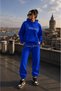 Unisex 3 Threaded Yarn Oversized Hooded Sweatshirt Set with Stone Detail and Kangaroo Pocket