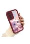 Samsung Galaxy A13 Compatible Case Camera Protector Claret Red Silicone Couple Phone Case Cat Pattern - 3