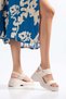 Women's Wedge Heeled Sandals Beige Thick Straps with Buckle and Velcro - 5