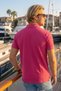 Pink Plain Casual Non-Curling Collar Summer Polo T-Shirt 100% Cotton Breathable Sailor T-Shirt - 5
