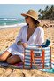 Large Size Waterproof Pilsa Beach Shoulder Bag - Blue-White Striped (Orange Piping) - 2