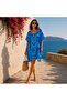 Par-13039 Blue Ikat Patterned Laser Beach Dress & Pareo |   Eos Collective