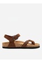 Women's Mc301-Crz Genuine Leather Tan Cross Buckle Orthopedic Sandals