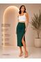 Women's Gathered Slit Midi Skirt