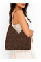 Dark Brown Wicker Knitted Stylish and Elegant Women's Shoulder Bag with Leather Details