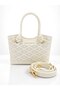 Imported Women's Laser Cut / Perforated Pattern Hand and Shoulder Bag with Zipper Width: 21 cm Length: 14 cm - 2