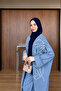 Women's Sequin Embroidered Bat Sleeve Denim Kimono Cardigan Bottom Top Set - 5