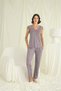 Gray Lace Pajama Set, Women's Short-Sleeved Viscose Pajama Set, Half-Button Maternity Pajama Set, Luxury Home Wear with Pockets - 4