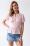 4895 Women's Transparent Embroidered Floral Patterned Balloon Sleeve Blouse Powder - 4