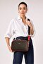 Women's Hand and Shoulder Bag with Multiple Compartments, Zipper, Logo, Cross Strap, Brown-Red
