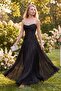 Women's Black Strapless Collar Stone Detailed Long Evening Dress - 5