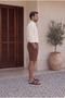 Men's Brown Linen Muslin Fabric Look Woven Shorts Summer Twill Fabric - 6