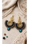 Handmade Black Macrame Earrings with Turquoise Bead Detail Bohemian Ethnic Women's - 3