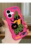 iPhone 16 Compatible Case with Camera Protector Red Silicone Couple Phone Case Cat Pattern