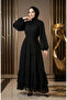 Chiffon Fabric Belted Hijab Evening Dress 5810-03 Black - 3