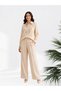 Beige Linen Blend Embroidered Two-Piece Set