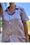 Gray Light Pink Striped Shorts Satin Pajama Set - 3