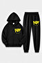 Zippered Yellow Dark Printed Unisex Children's Top and Bottom Tracksuit Set - 2