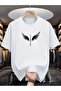 Unisex Oversize Wolf Turkish Flag Printed Crew Neck Short Sleeve Black T-Shirt