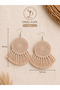 Women's Beige Handmade Round Tassel Macrame Earrings - 5