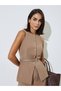 Brown Waist Belt Round Neck Waistcoat