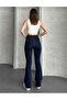 Women's Navy Blue High Waist Spanish Jean Pants Stretchable - 3