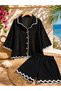 Women's Ecru Perforated Knitwear Two-Piece Set Summer Mesh Knit Shirt Shorts - 4