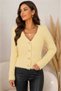 Women's V-Neck Soft Textured Knitwear Cardigan Gold Buttoned Soft Textured Long Sleeve Stylish Casual Cardigan - 3