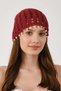 Pearl Detailed Perforated Summer Knitted Beanie Y8252 Burgundy - 3