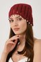 Pearl Detailed Perforated Summer Knitted Beanie Y8252 Burgundy - 5