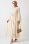 Ecru Lace Flounce Sleeve Evening Dress - Stylish Dress with Belt - 4