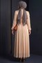 Beige Balloon Sleeve Sparkling Evening Dress - Belted Long Hijab Stylish Dress - 3