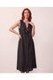 Linen Textured Buckle Sleeveless Cotton Dress Black - 3
