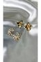 Women's Gold Color 2-Piece Floral and Sun Model Earring Set - 2
