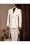 Slim Fit Men's Double-Breasted Bag Pocket Jacket Pants Suit Ecru T20109-05