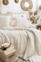 100% Cotton-Natural-Duo-Double Bedding-Set-Muslin Embroidered- Ruffled- Bedding Set - 2