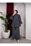 Women's Strawberry Fabric Stand Collar Buttoned Ruffle Detailed Hijab Tunic Pants Double Set