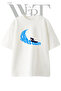 Surfing Wave Design Printed Unisex White Oversize T-Shirt